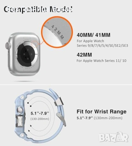 Нова Apple Watch каишка с калъф удароустойчива синя 42 41 40mm за часовник, снимка 3 - Каишки за часовници - 54044778
