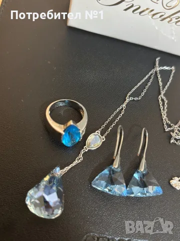 Комплект Swarovski, синджир, обеци и пръстен, снимка 2 - Бижутерийни комплекти - 55420880