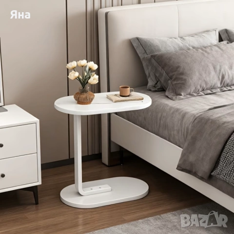 Дървена маса, овалната C-образна масичка за кафе, лаптоп, цветя, книги, снимка 9 - Маси - 53964059