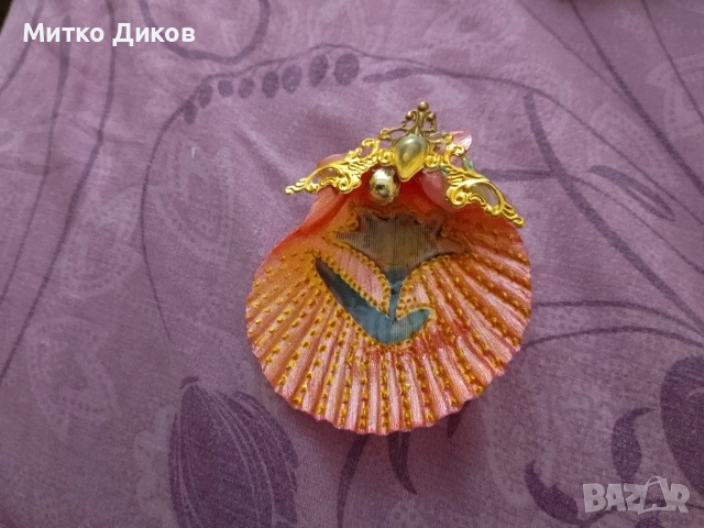 чинийка за бижута морска мида ръчна изработка нова фи 63 мм