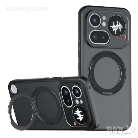 Магнитен Матов Калъф за Nothing Phone (4a) Pro - 360° стойка, 12 Airbag, N52 магнит, Прозрачно-черен