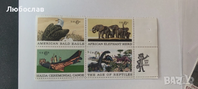 Блок от 4 американски пощенски марки 1970 Natural History 6c -  mint
