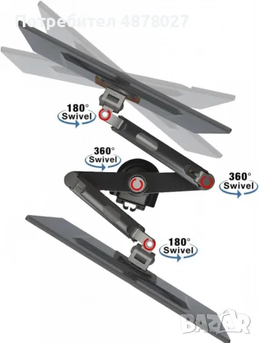 1бр/ Двоен мониторен държач за бюро NB Ergonomic H180 (17–27”, до 9 кг на монитор), снимка 4 - Монитори - 55325585