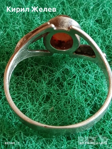 Винтидж сребърен пръстен с Червен КЕХЛИБАР Арт бижу 39868, снимка 5 - Пръстени - 54079182