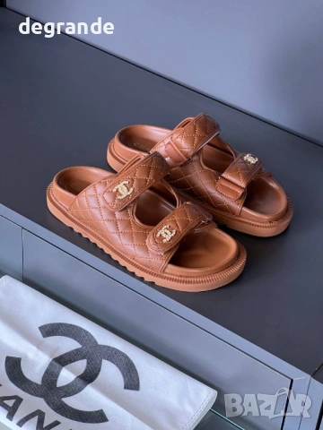 🎀Дамски Чехли 💫Chanel💫 Бяло Черно Кафяво, снимка 8 - Чехли - 54894925