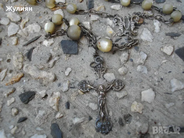 СТАРА СЕДЕФЕНА МОЛИТВЕНА БРОЕНИЦА СЕДЕФ И СРЕБРО, снимка 4 - Антикварни и старинни предмети - 55672708