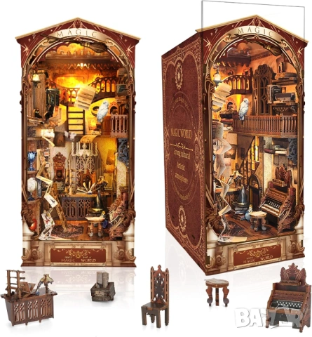 3D дървен пъзел с Led осветление DIY Book Nook Kit – Magic World древна вълшебна стая - НОВ, снимка 4 - Игри и пъзели - 54693635
