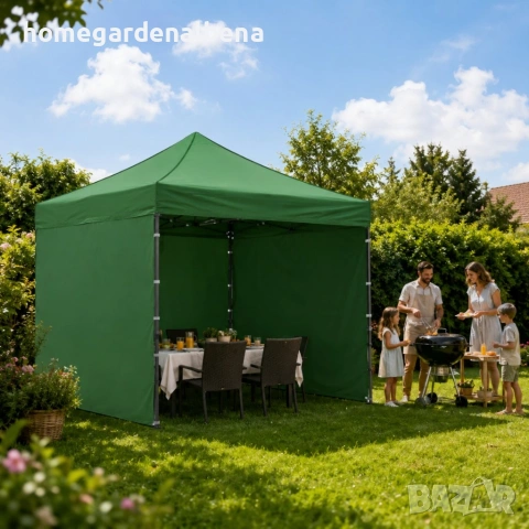 Шатра 3x3 м сива 420D PVC водоустойчива стоманена странични стени чанта градинска