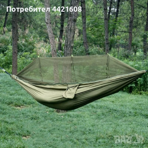 Голям хамак за къмпинг с мрежа против насекоми – До 180 кг, пълен комплект за окачване, снимка 4 - Други стоки за дома - 55266410