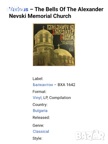 Камбаните на Александър Невски-The Bells Of The Alexander Nevski Memorial Church Издание на Балканто, снимка 3 - Грамофонни плочи - 54379737