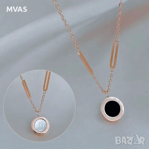 Нови дамско колие + кръгли обеци Zara дизайн черни с розово злато, снимка 3 - Бижутерийни комплекти - 52582793