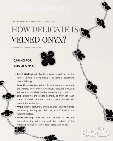 Van Cleef & Arpels VCA 5 Motifs Silver Veined Black Onyx Vintage Alhambra Дамска Гривна, снимка 9 - Гривни - 54710078