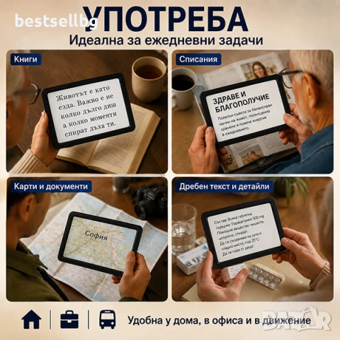Ръчна лупа за четене 5X с голям диаметър 21 см за книги документи и слабо зрение, снимка 2 - Други инструменти - 53090735