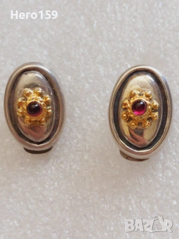 Дамски дизайнерски обеци ,златни 14к апликации, сребро 925