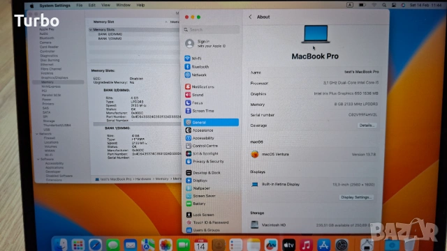 13.3 MacBook Pro 2017 Retina Core i5-7360U/8GB/256GB SSD/Two Thunderbolt 3/Touchbar, снимка 7 - Лаптопи за дома - 54420513