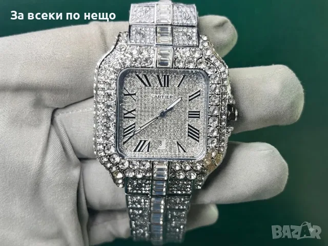 Cartier Santos Iced Мъжки Часовник С Диаманти И Дата Код Chronolux54