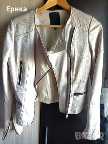 Бяло кожено яке естествена кожа , снимка 4 - Якета - 54332902