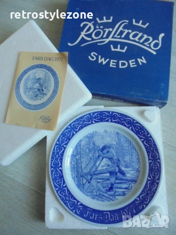 № 8576 Колекционерска порцеланова чиния „Fars Dag 1977“ – Rörstrand, Sweden (с оригинална кутия) , снимка 5 - Други ценни предмети - 54306889