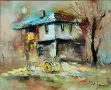 Картина, пейзаж, къщи, худ. П. Митков, 2017 г., снимка 2
