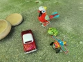 Стари метални играчки и дървена купа, снимка 3