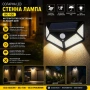 Соларна LED стенна лампа BK-100 със сензор за движение, 100 LED, IP65 водоустойчива, външна градинск, снимка 3