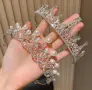 2 Вида сребрърна сребриста корона тиара диадема с камъни перли детска дамска, снимка 2