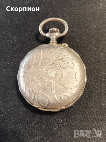 Швейцарски джобен часовник посребрени капаци - Argentan -  Цилиндър - РЯДЪК, снимка 8 - Джобни - 50823822