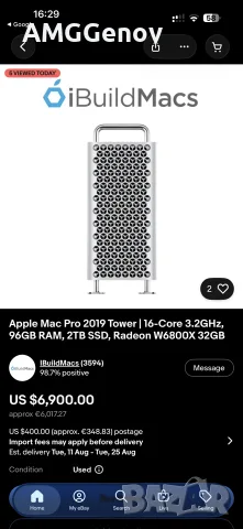 Apple Mac Pro Tower Intel Xeon W 16-cores AMD Radeon Pro W6800X 32GB GDDR6  64GB DDR4 1TB SSD, снимка 6 - Работни компютри - 55477530