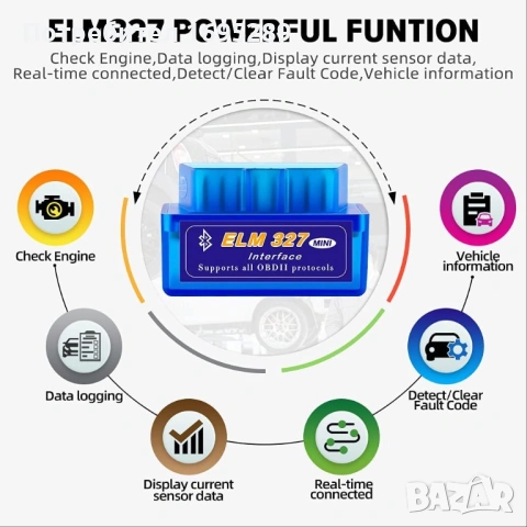 ELM327 Mini OBDII-блутуут диагностика за кола, снимка 4 - Аксесоари и консумативи - 54727603