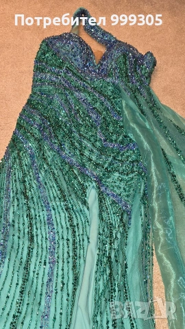 Официална дълга тюркоазена рокля – нова, снимка 7 - Рокли - 54365007