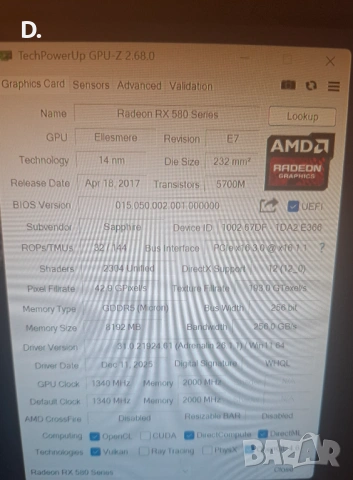 Продавам видео карта rx 580 8gb, снимка 6 - Видеокарти - 54391434