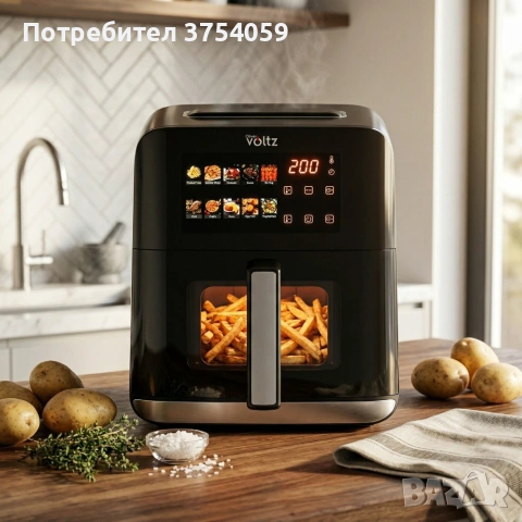 Еърфрайър с горещ въздух Oliver Voltz OV51980CE, 1200W, 4L, 10 програми, LED дисплей, прозорец, снимка 2 - Уреди за готвене на пара - 55160430