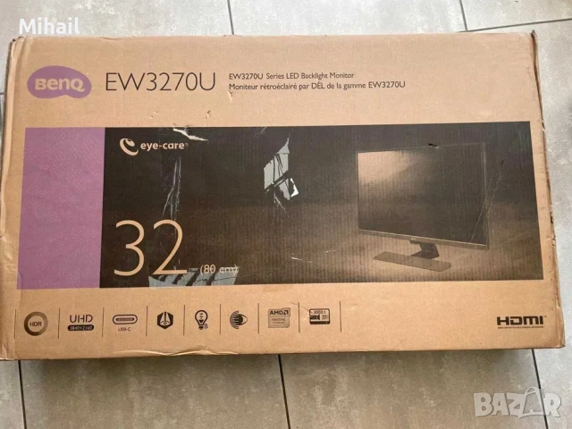 Benq 4K UHD AMD Free Sync 32 инча монитор HDR Low Blue Light ew3270u-t, снимка 5 - Монитори - 55118419