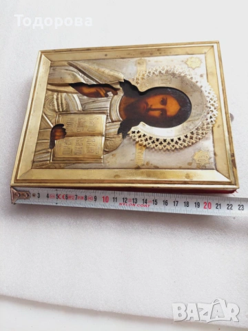 Царска Русия;сребърна икона,позлата,1856 година,размер 22-18 см. сребро 84, снимка 3 - Икони - 54862771