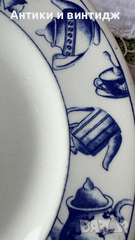 Винтидж английска чиния за предястие/десерт EIT / Pier 1 (Blue Teapots) , снимка 4 - Чинии - 55124275