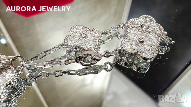 Van Cleef & Arpels VCA 5 Motifs Silver Diamonds Vintage Alhambra Дамска Гривна, снимка 7 - Гривни - 54423350