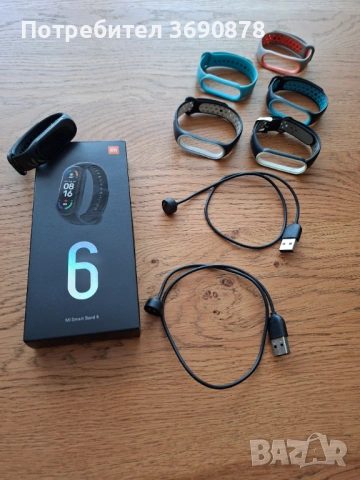 Фитнес гривна Xiaomi Mi Smart Band 6, като нов + 6 гривни и 2 зарядни
