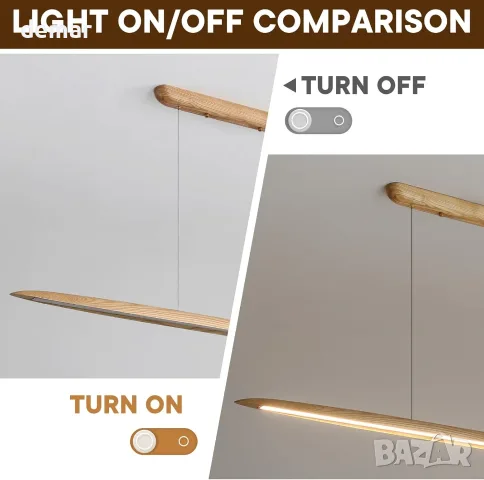 LED дървена висяща лампа/полилей 130 см с дистанционно управление димируемо осветление за трапезария, снимка 4 - Полилеи - 55492360