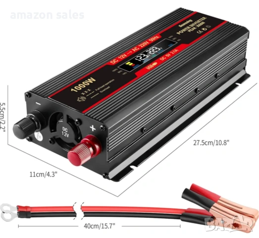 Seamuing 1000W инвертор за кола DC 12V към AC 220V конвертор за EU контакт и USB порт, снимка 8 - Аксесоари и консумативи - 54754816
