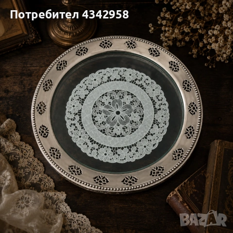 🌟 Винтидж плато за торта BMF със стъклена вложка и дантелен мотив 🌟 1960-1970г.