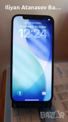 iPhone 12 64GB син, 100% батерия, като нов, отключен, без iCloud, с кабел