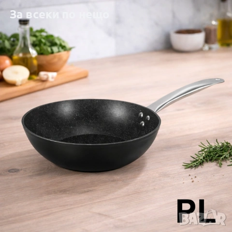 Уок тиган Oliver Voltz Biostone OV54420N28 – Ø28 см, Кован алуминий, Мраморно покритие Код P2065, снимка 2 - Съдове за готвене - 53997827