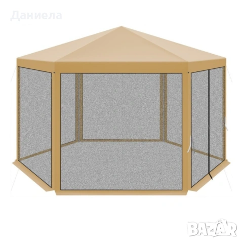 Шестоъгълна бежова градинска шатра 2x2x2x2.5 м с мрежа против комари, 2 входа, снимка 6 - Градински мебели, декорация  - 54749583