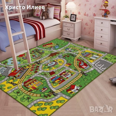 Детски Мокетен килим за игра с писта град за детска стая НОВ