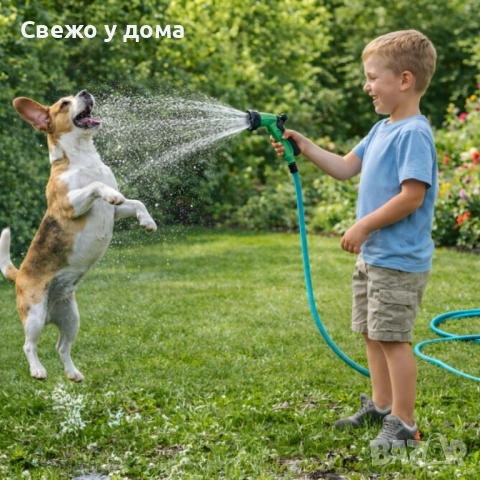 Гъвкав градински маркуч с медни накрайници - 5 м (сгънато) / 15 м (разтегнато), снимка 4 - Напояване - 54074223