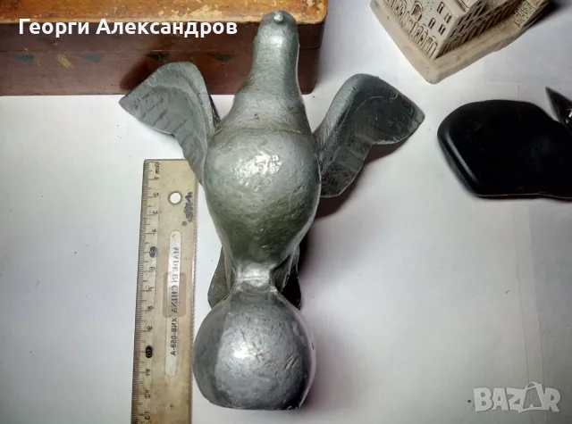 Стара МЕТАЛНА ФИГУРА КАЧУЛАТ ГЪЛЪБ за МАСТИЛНИЦА ПИСАЛИЩЕ, снимка 4 - Колекции - 55684845