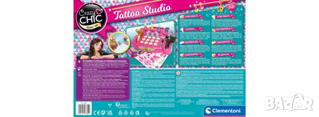 Комплект за татуировки CLEMENTONI - 18602 - Crazy Chic Tattoo studi, снимка 2 - Рисуване и оцветяване - 54939553