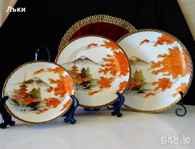 Чиния японски костен порцелан Satsuma Kazan,злато. , снимка 8 - Антикварни и старинни предмети - 54151457