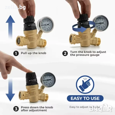Регулатор на налягането на водата 3/4" с манометър – Редуктор до 160 PSI за напояване хидрофор 10367, снимка 5 - Други стоки за дома - 54685057