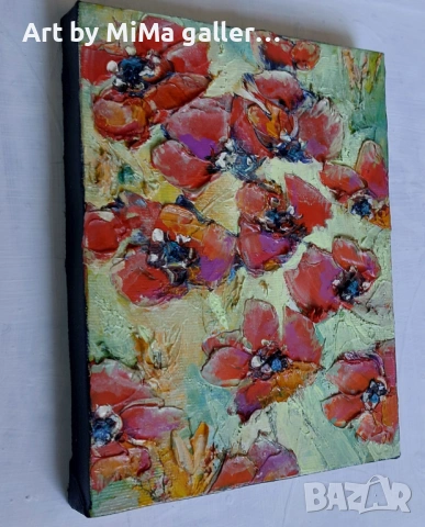 Цветя в синя ваза  масло / платно Art by MiMa картина kartina, oil on canvas painting, снимка 7 - Картини - 25271904